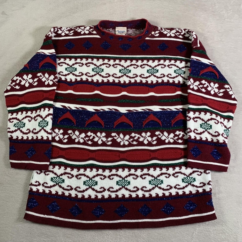 Vintage Huntington Ridge Sweater Womens Small Christmas Knit Lurex Made USA 90s